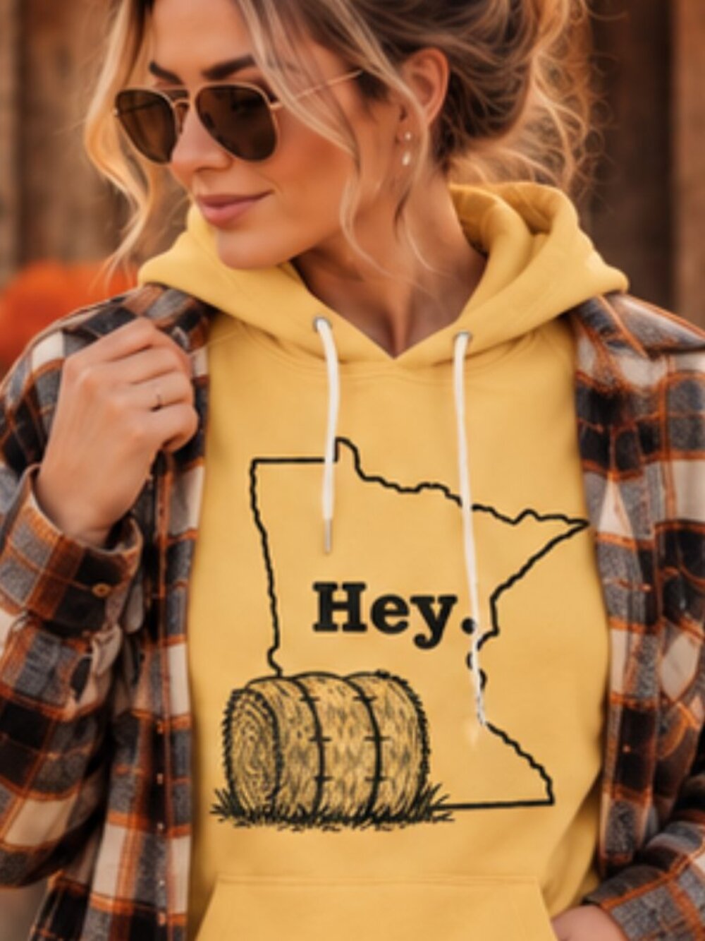 Minnesota “Hey.” Hay Bale Hoodie | Fall MN Sweatshirt | Bone or Harvest Gold